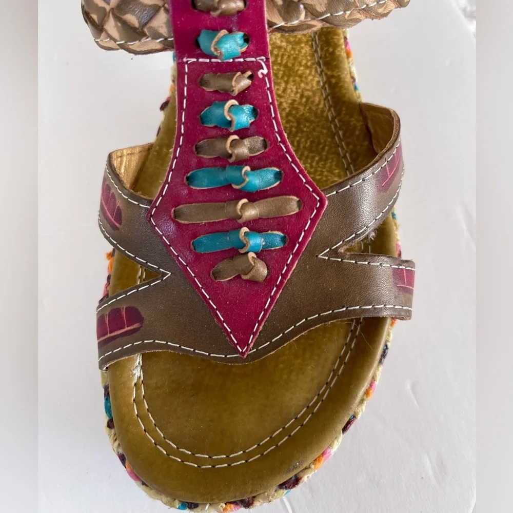 ELITE By CORKYS Sandals Heels Brown Multi Color Pink Slip On Rest Women’s 8